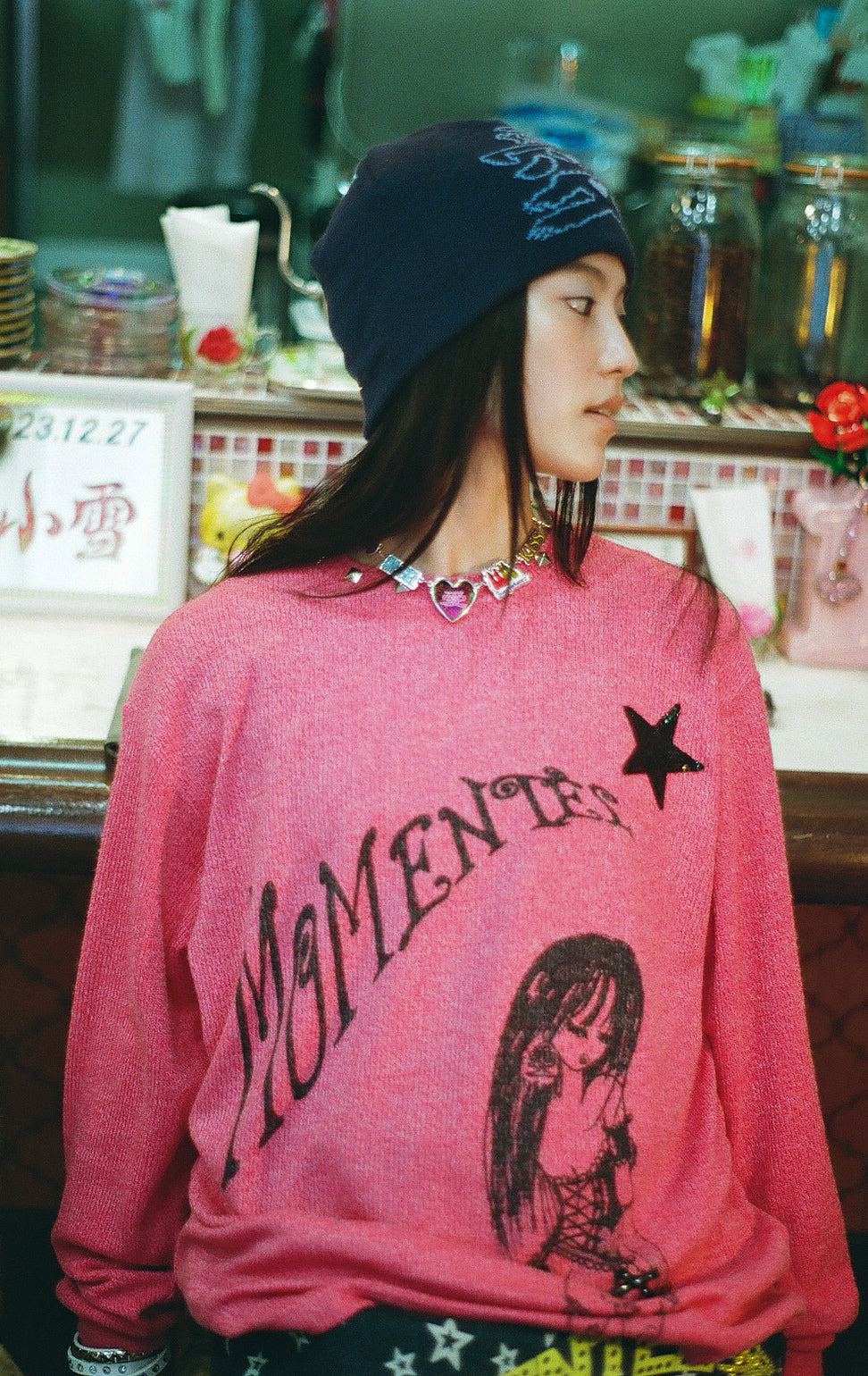 STUDDED MOMENTEL GIRL KNIT｜HOT PINK