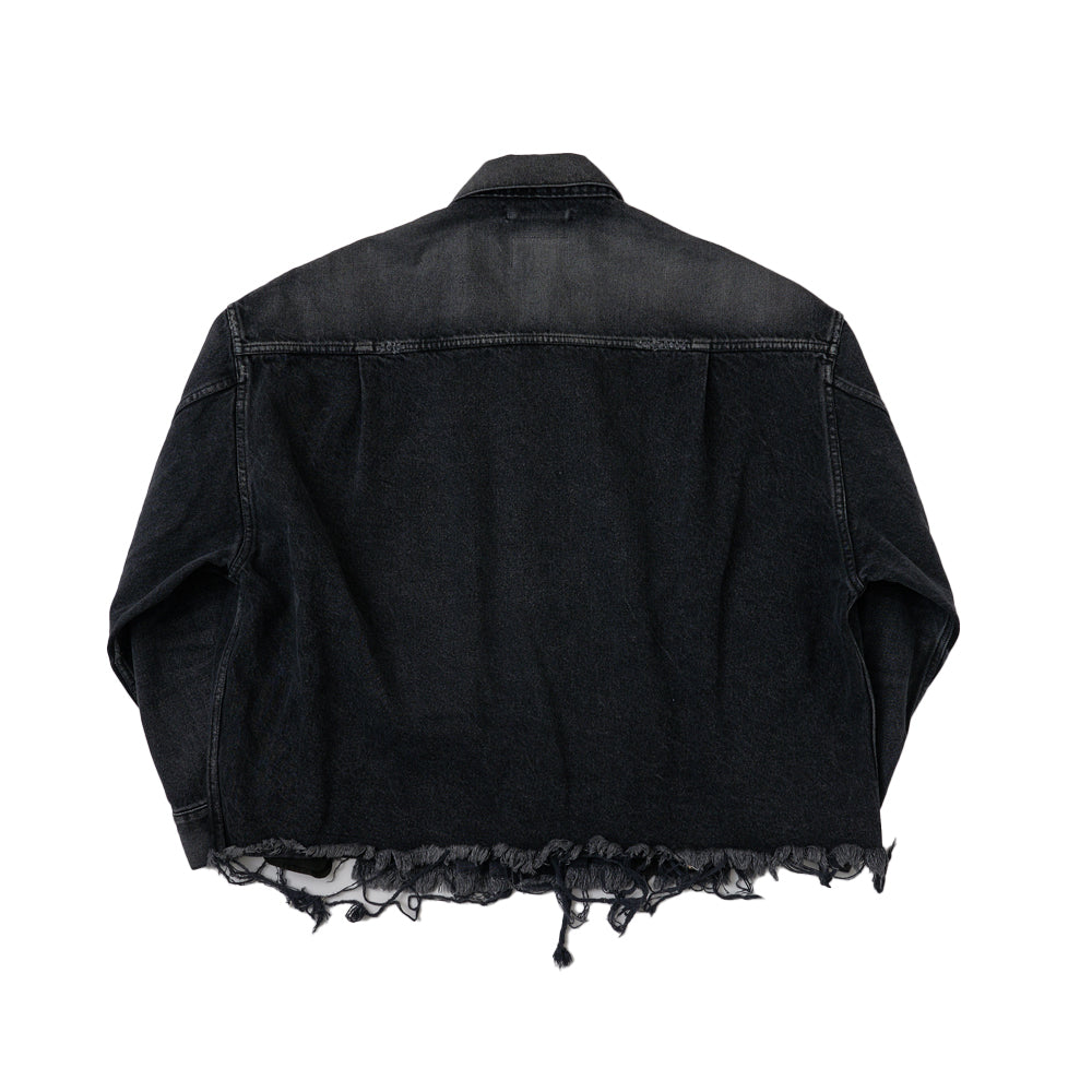 CUT OFF OVERSIZED DENIM JACKET｜BLACK