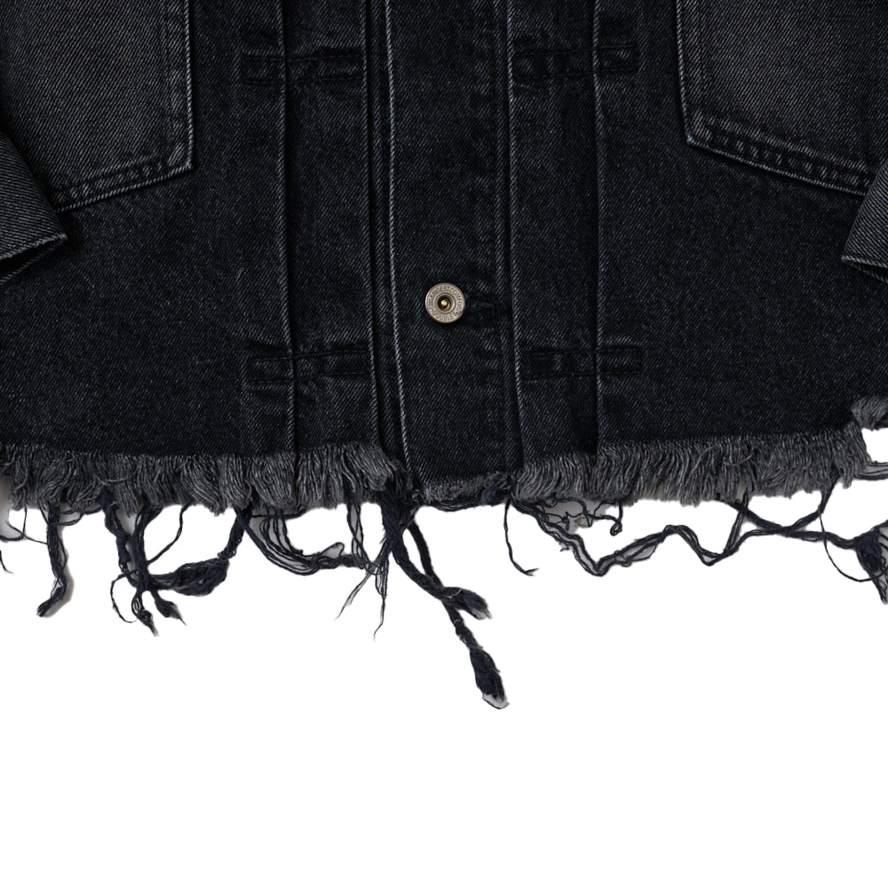 CUT OFF OVERSIZED DENIM JACKET｜BLACK