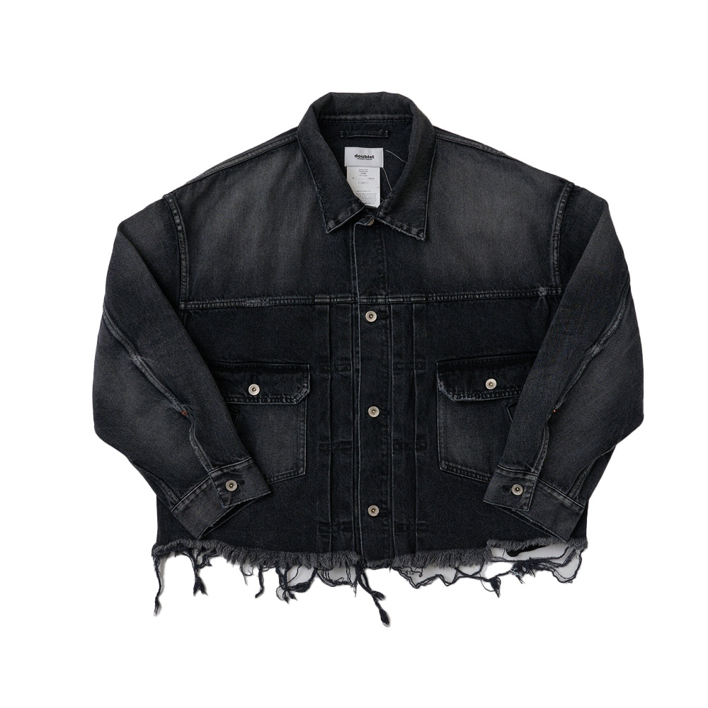 CUT OFF OVERSIZED DENIM JACKET｜BLACK