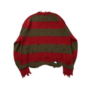 STRIPE OVERSIZE PULLOVER｜RED/ KHAKI