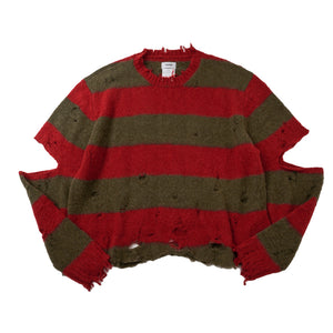 STRIPE OVERSIZE PULLOVER｜RED/ KHAKI
