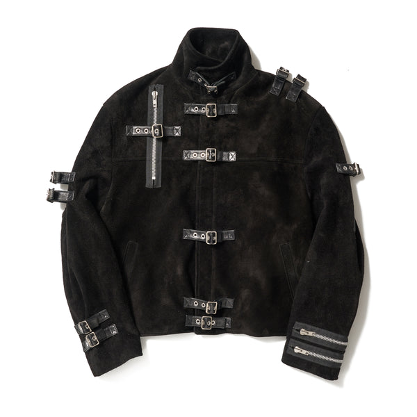 BUCKLE OVERLOAD LEATHER JACKET｜BLK SUEDE – NOU-KON