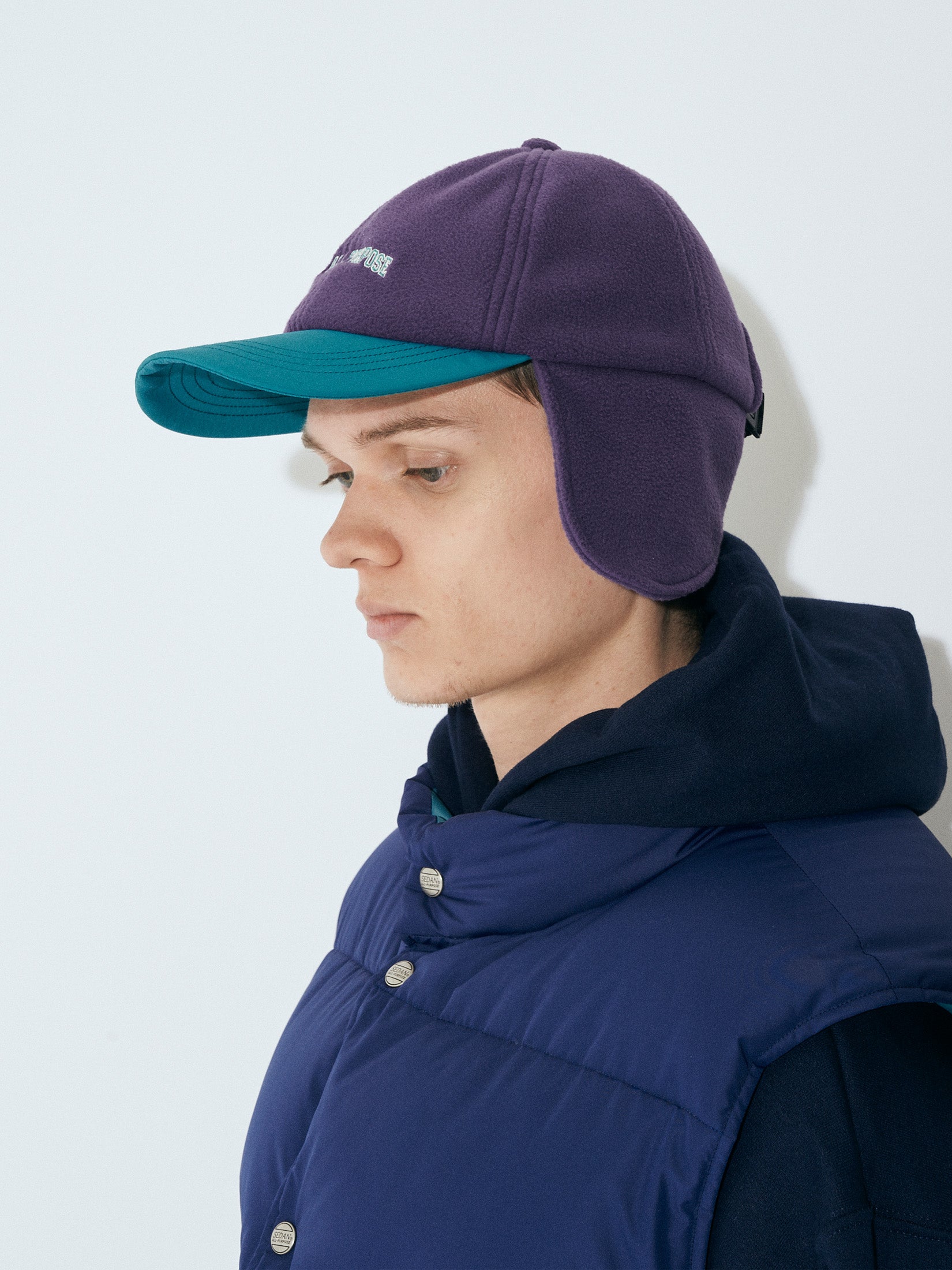 ARCH LOGO EAR FLAP FLEECE CAP｜PURPLE x TEAL