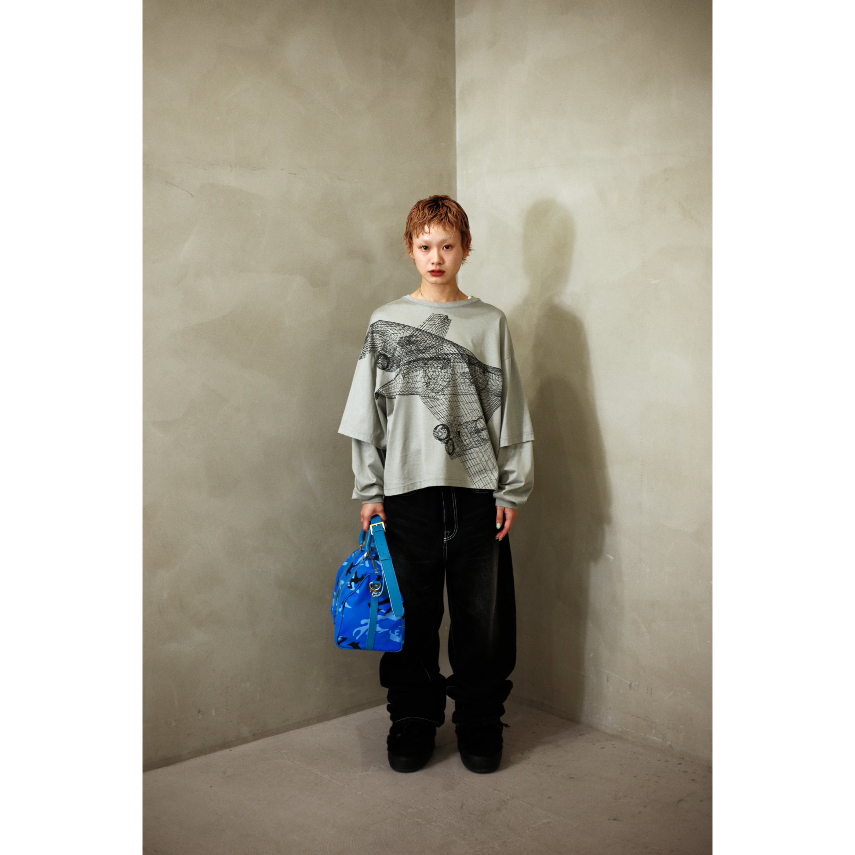 LAYERED OVERPRINTED TEE｜ GRAY