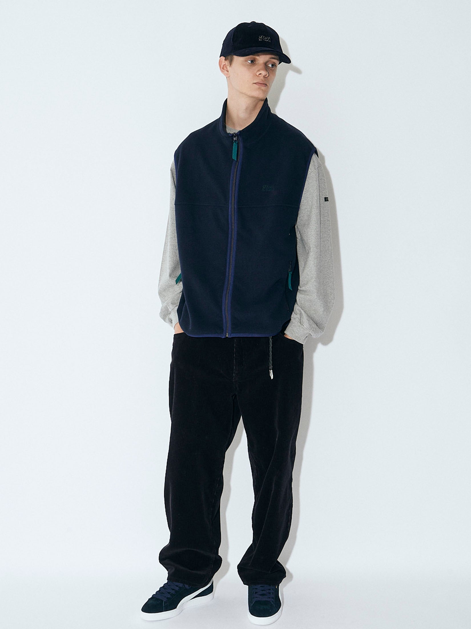 FLEECE FULL ZIP VEST｜NAVY