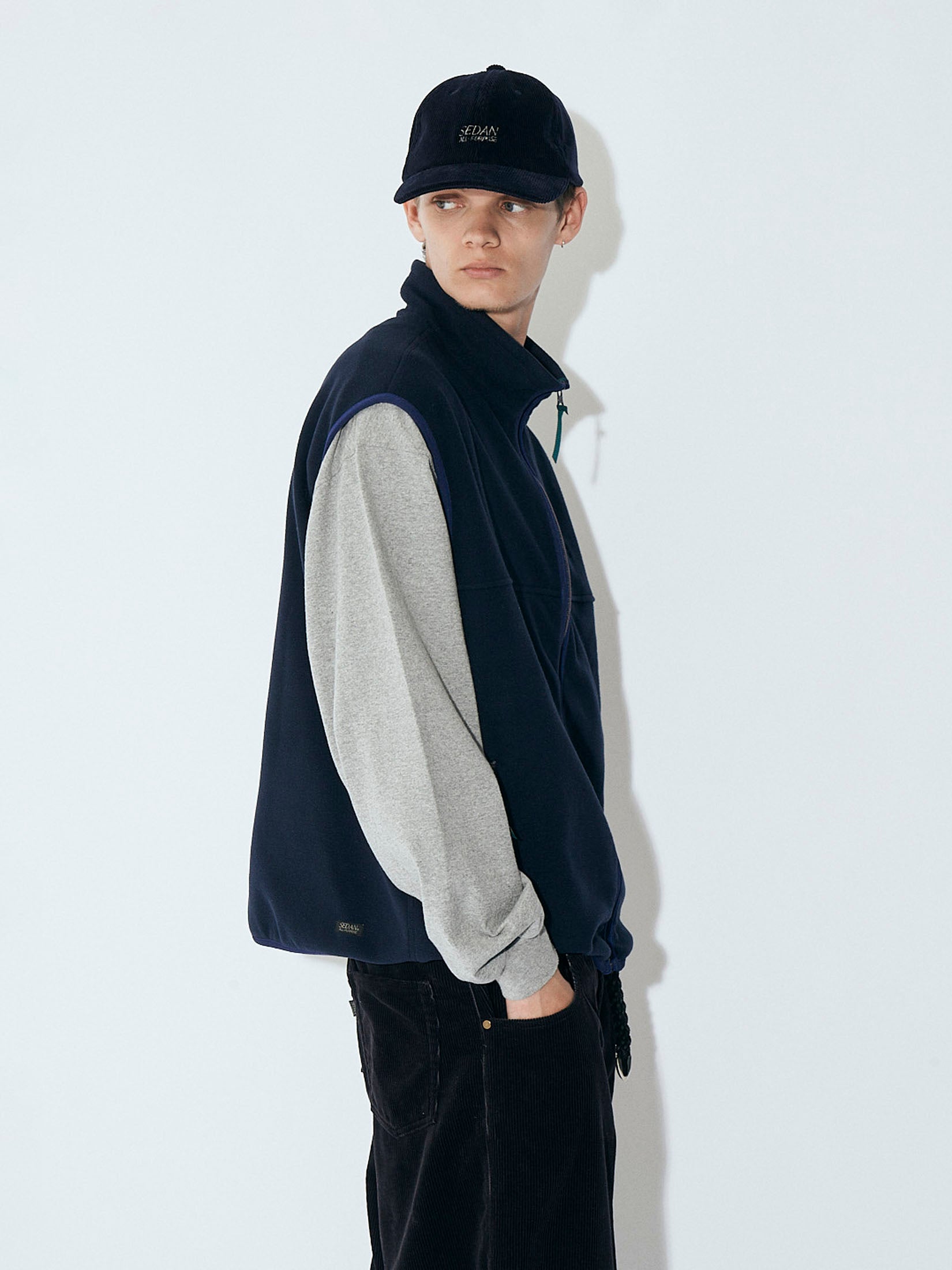 FLEECE FULL ZIP VEST｜NAVY