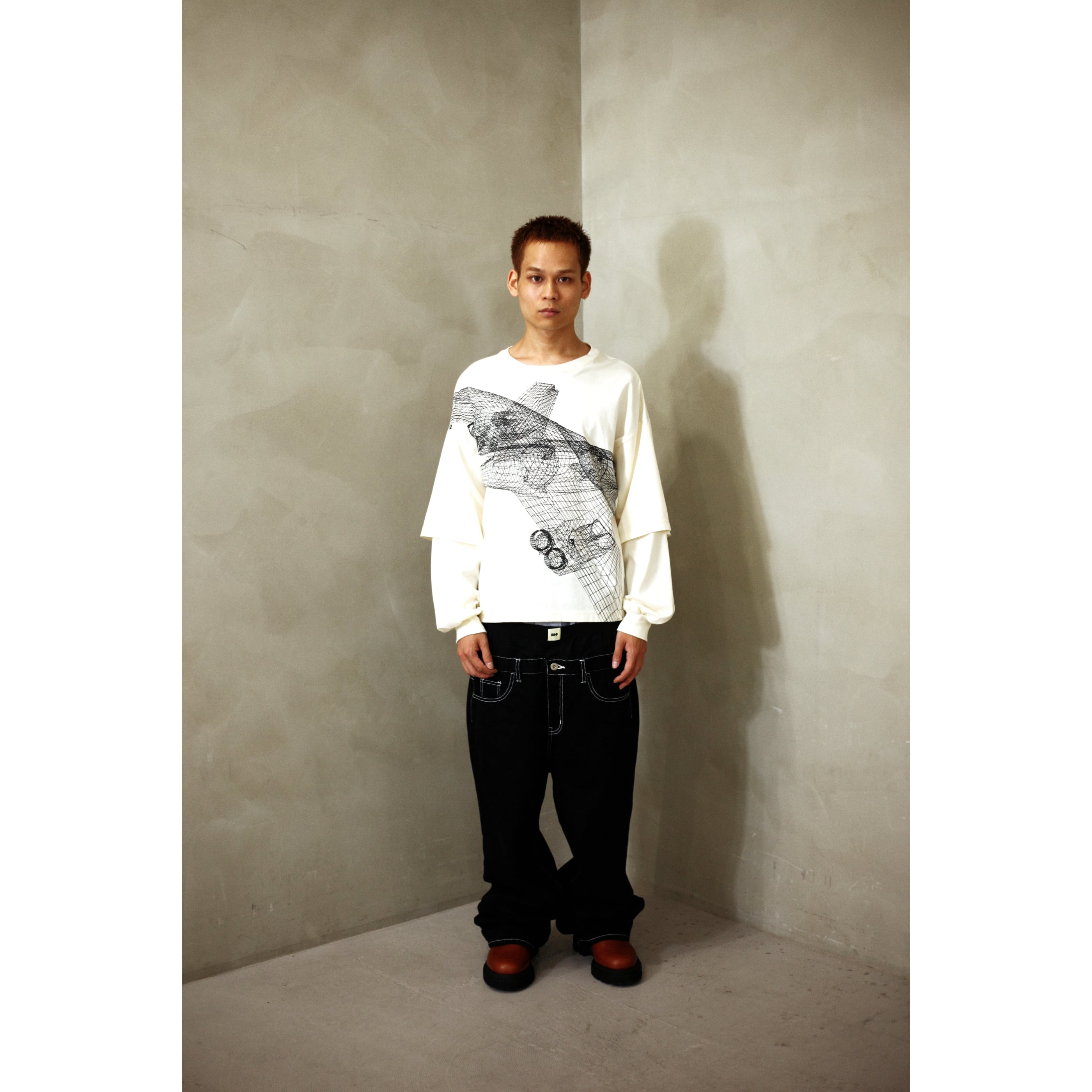 LAYERED OVERPRINTED TEE｜ NATURAL