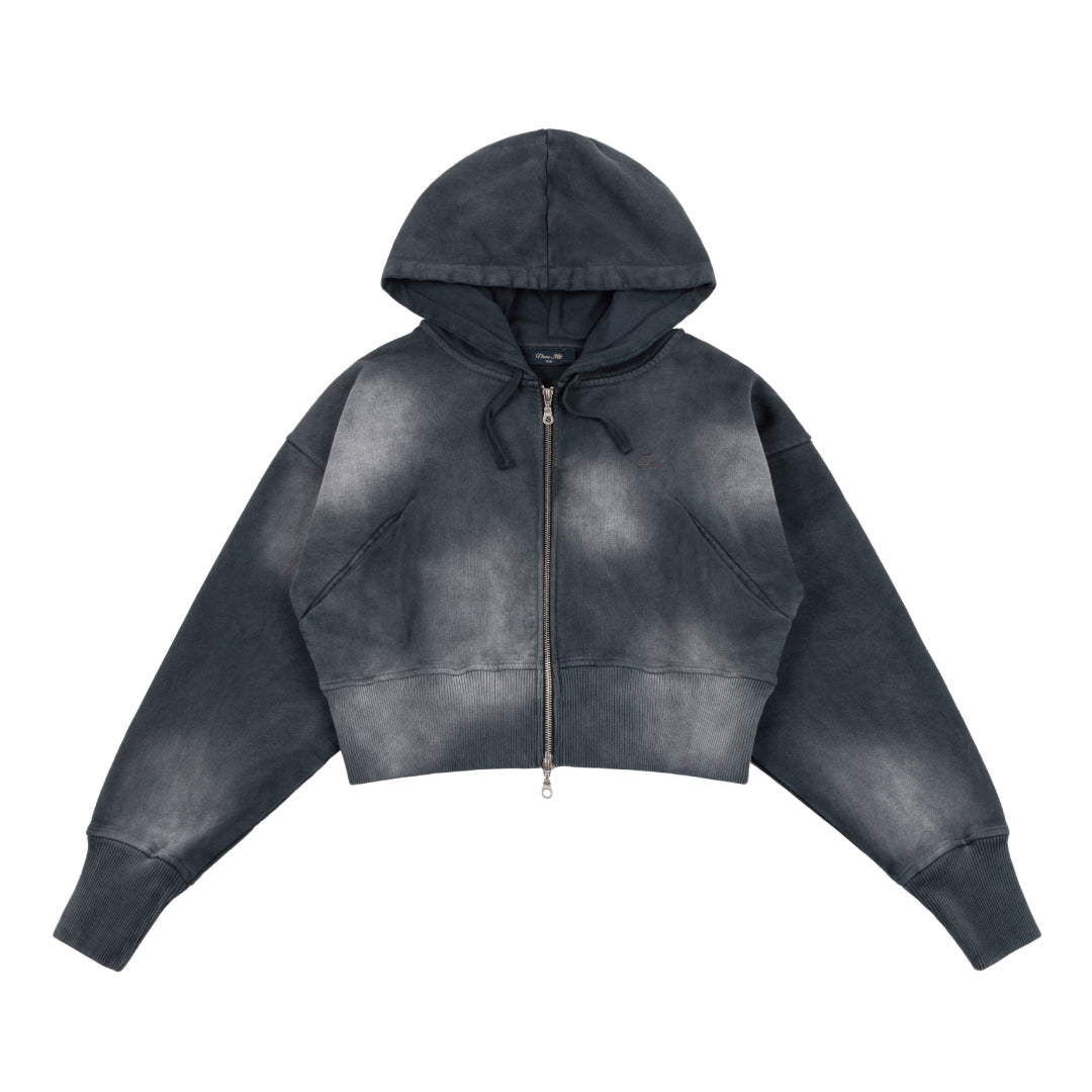 CROPPED ZIP HOODIE｜BLACK WASHED – NOU-KON