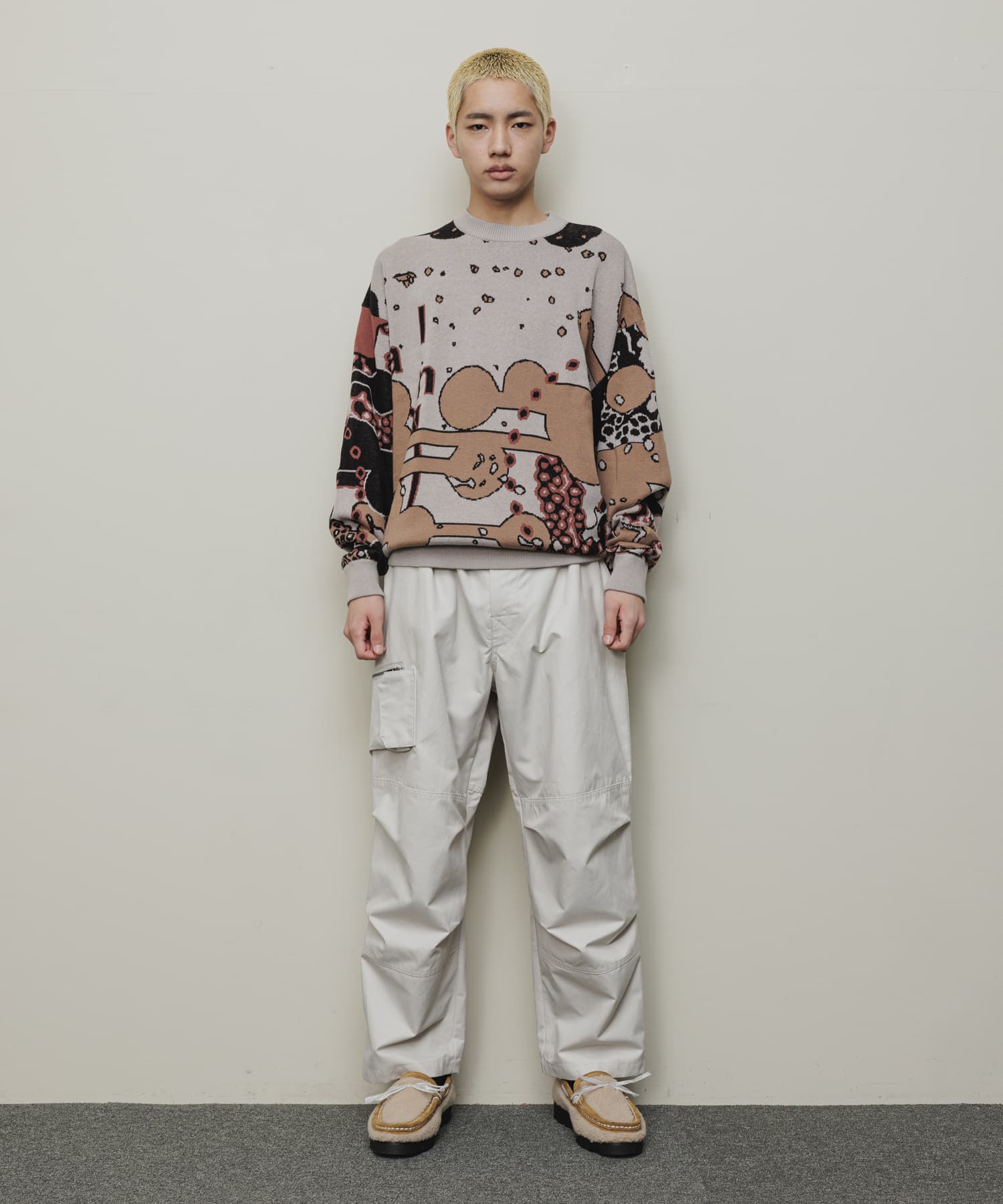 JACQUARD COTTON CREWNECK SWEATER｜BEIGE