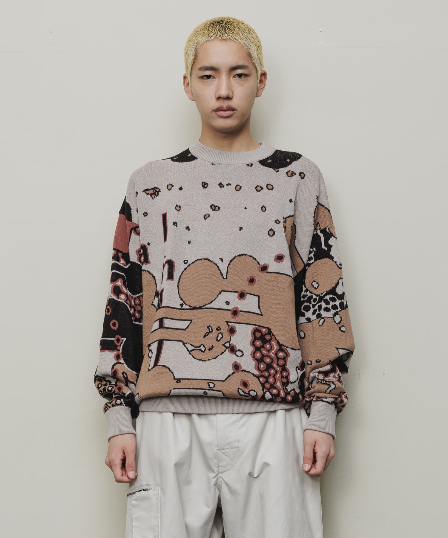 JACQUARD COTTON CREWNECK SWEATER｜BEIGE