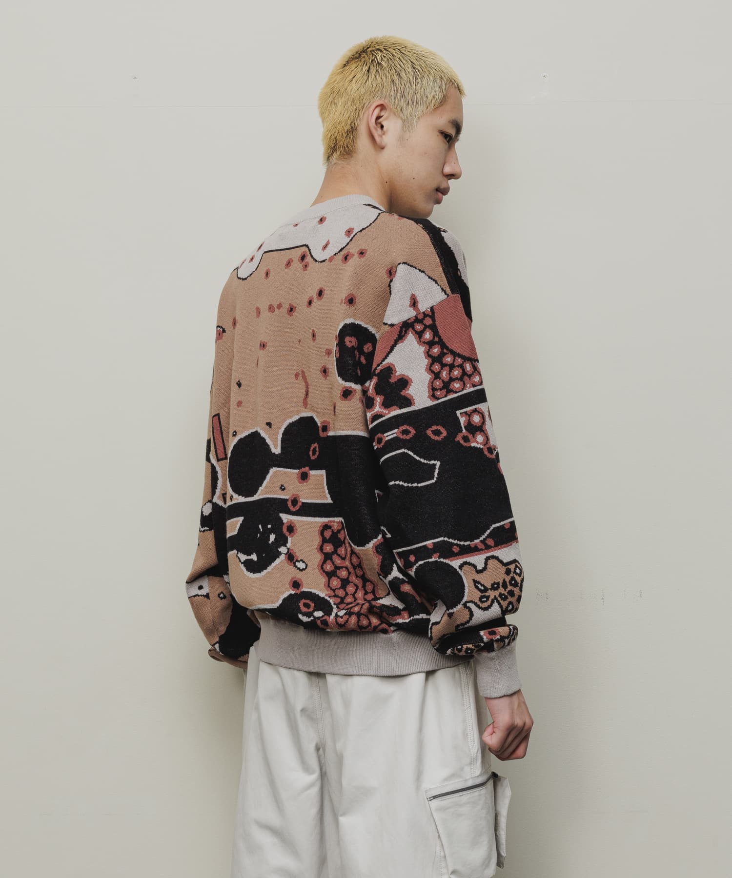 JACQUARD COTTON CREWNECK SWEATER｜BEIGE