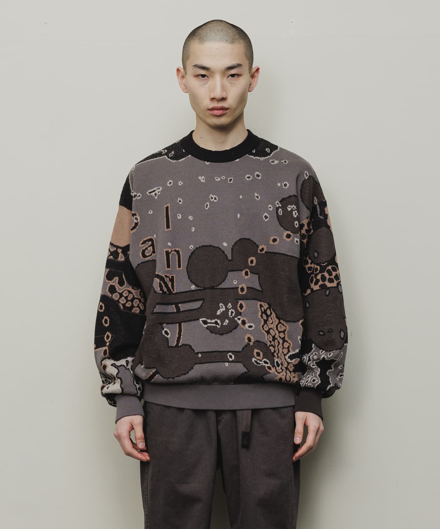JACQUARD COTTON CREWNECK SWEATER｜BLACK