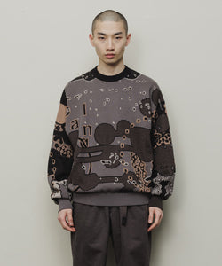 JACQUARD COTTON CREWNECK SWEATER｜BLACK