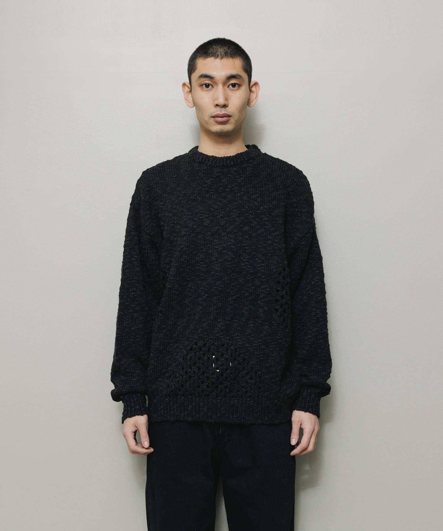VENTILATION CREWNECK SWEATER｜BLACK