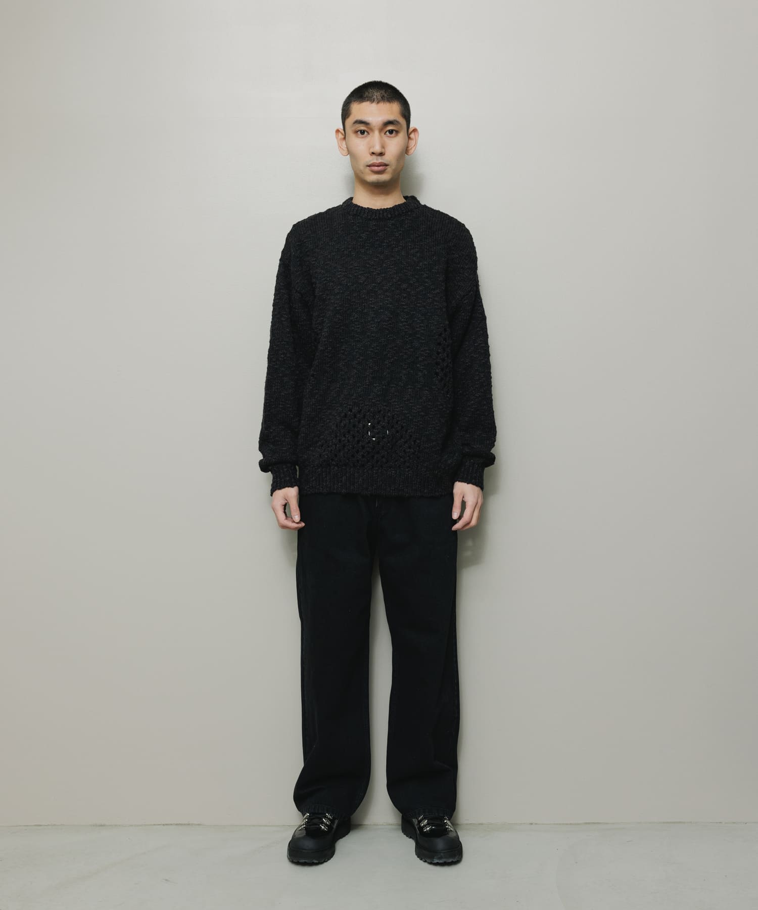 VENTILATION CREWNECK SWEATER｜BLACK