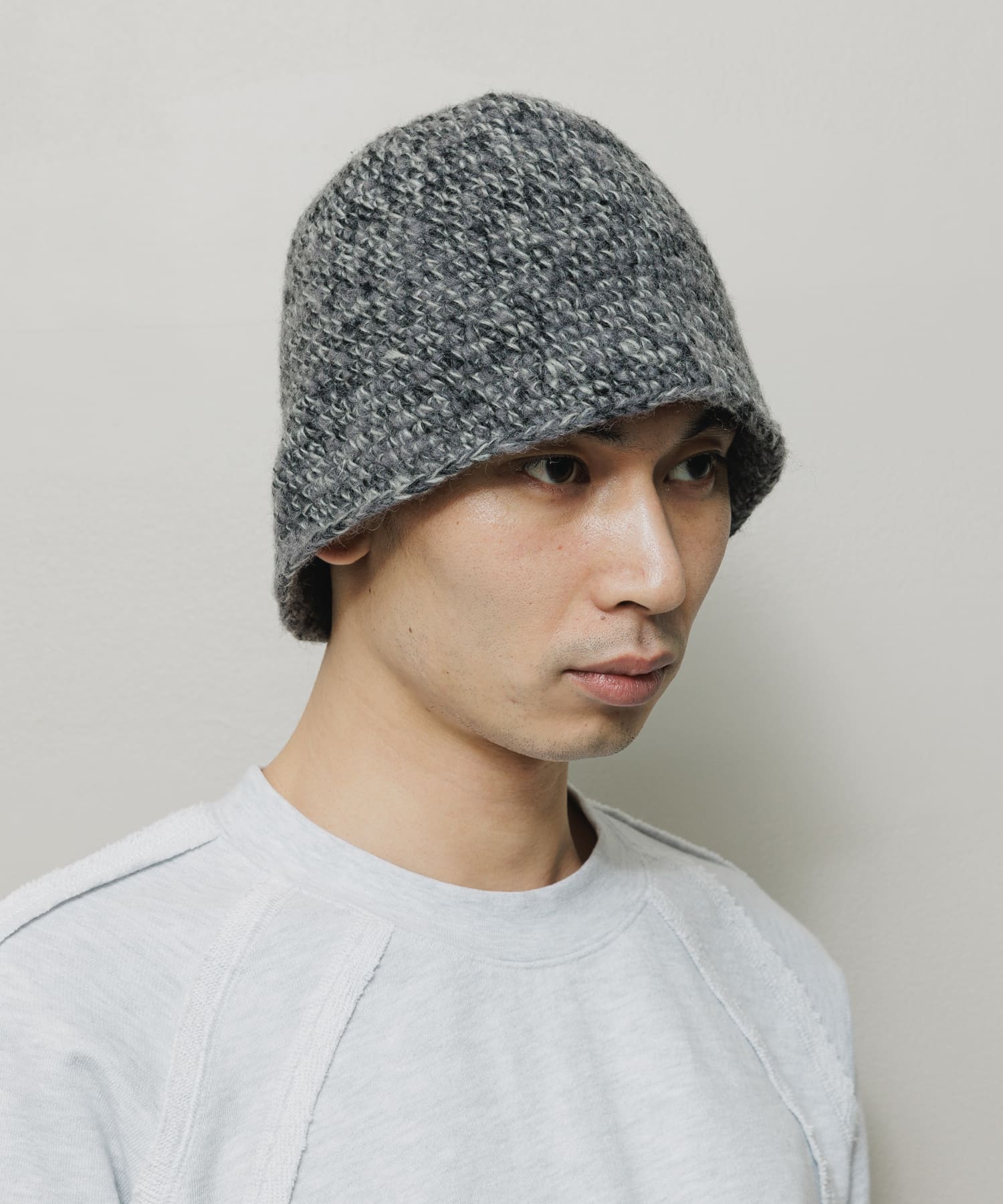MIXED HAND KNIT BUCKET HAT｜BLACK
