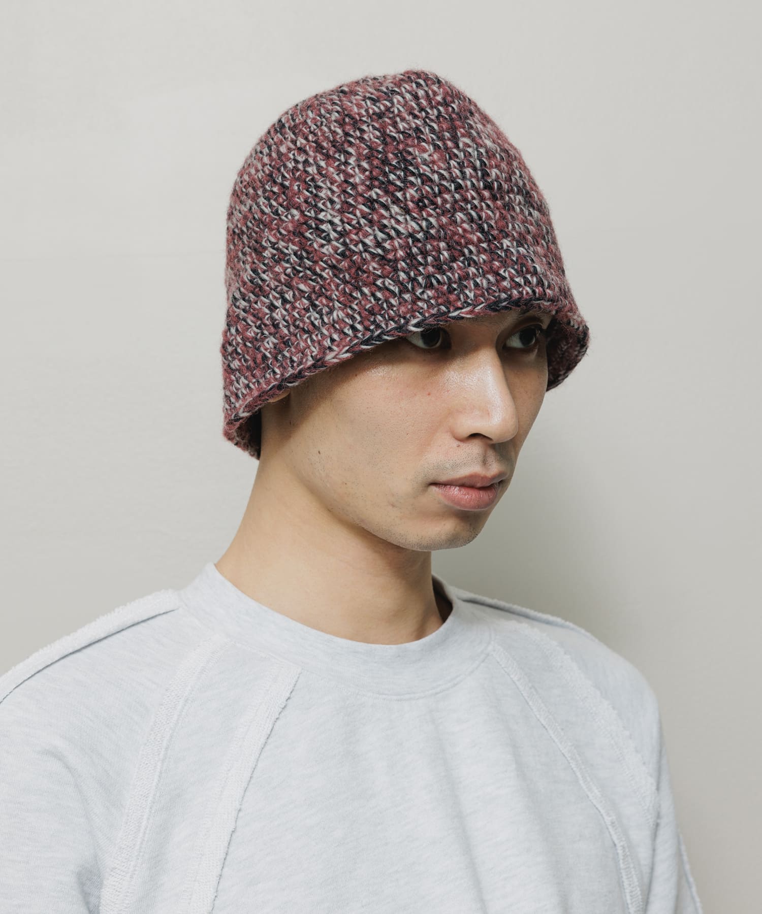MIXED HAND KNIT BUCKET HAT｜BURGUNDY