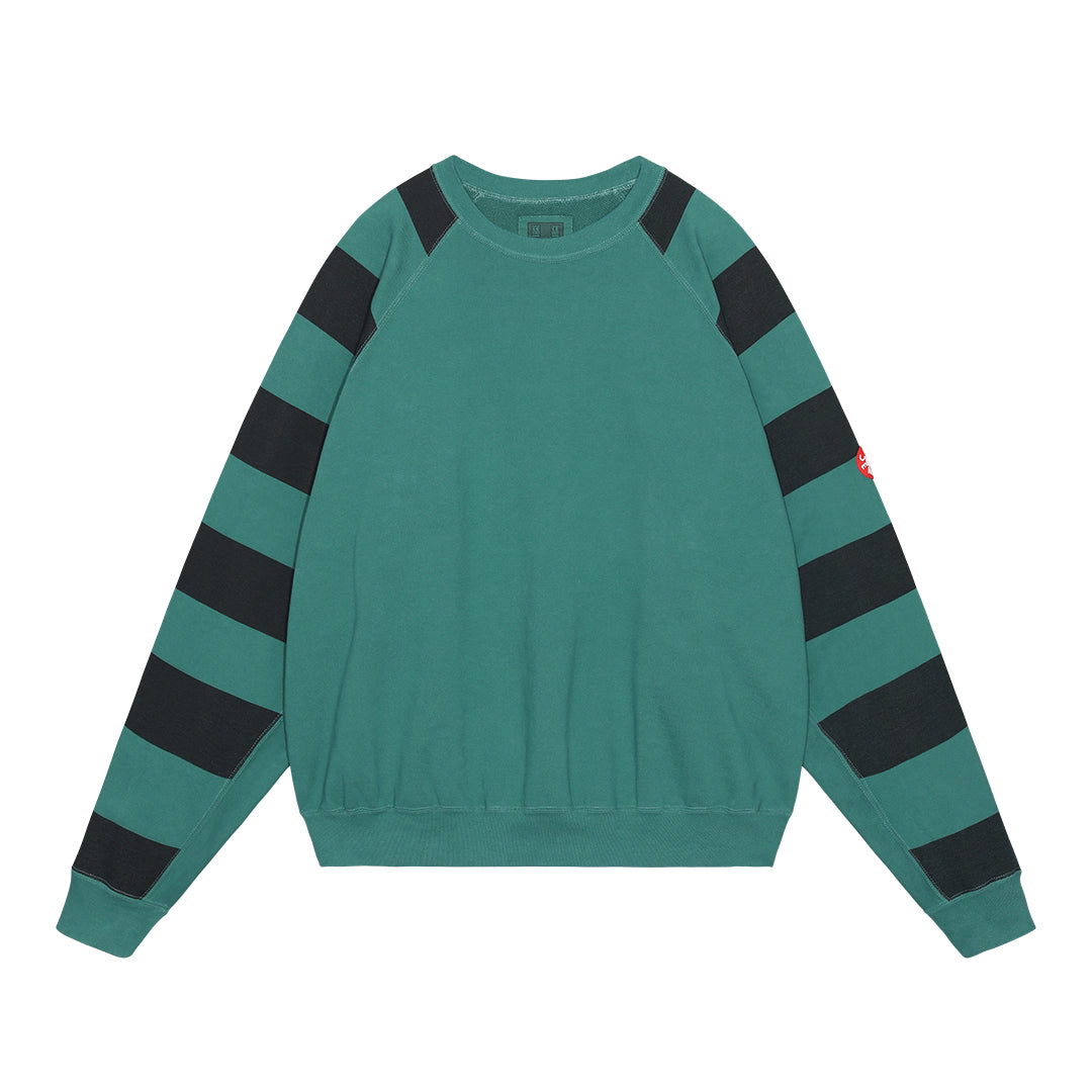 OVERDYE STRIPE SLEEVE BIG CREW NECK｜GREEN