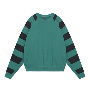 OVERDYE STRIPE SLEEVE BIG CREW NECK｜GREEN