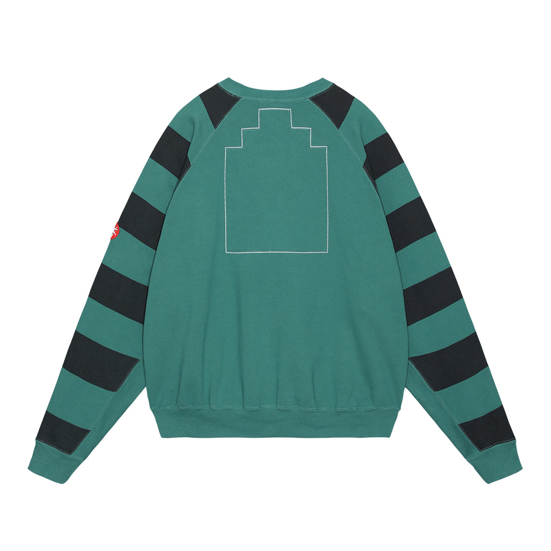 OVERDYE STRIPE SLEEVE BIG CREW NECK｜GREEN
