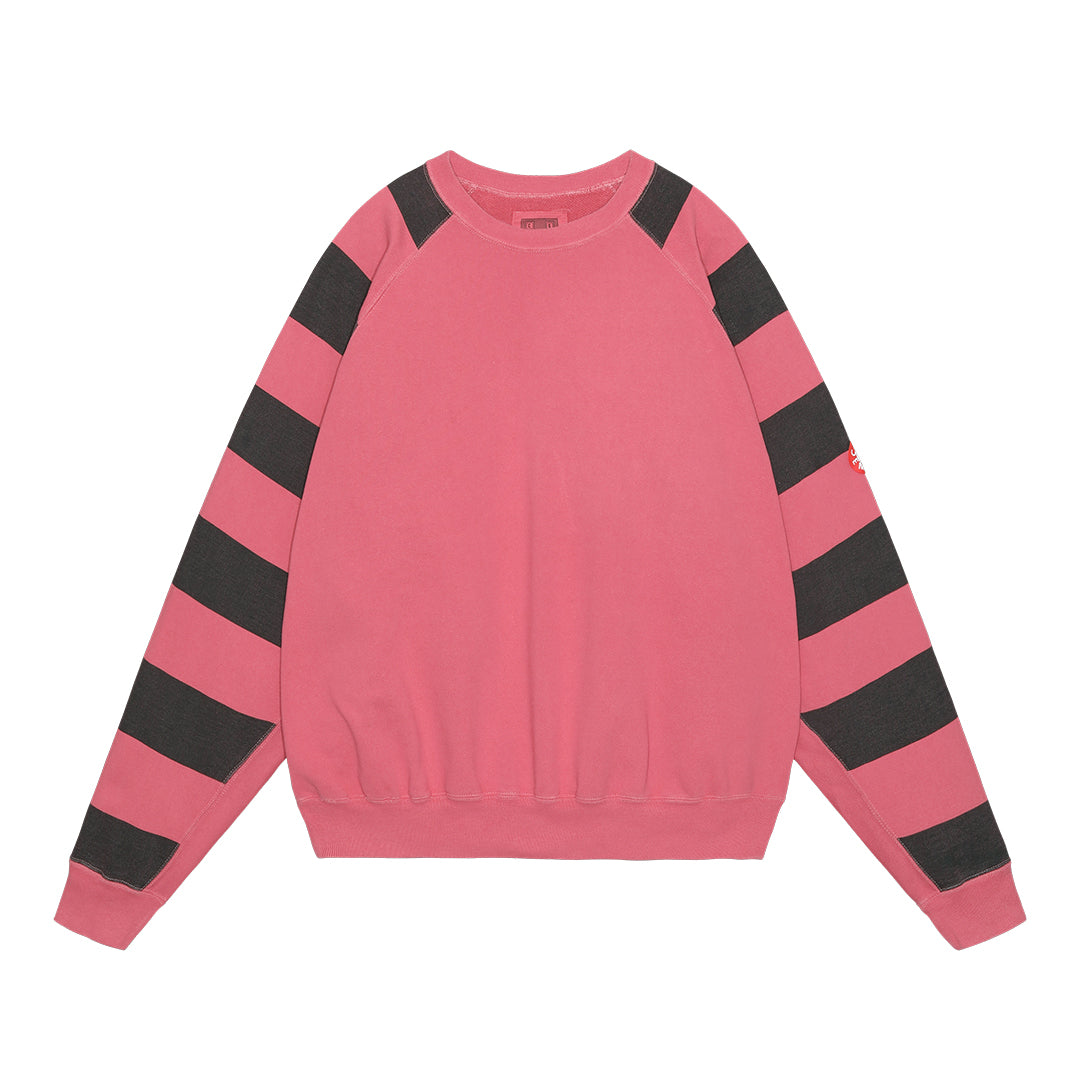 OVERDYE STRIPE SLEEVE BIG CREW NECK｜RED