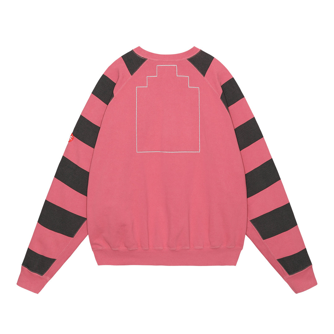 OVERDYE STRIPE SLEEVE BIG CREW NECK｜RED