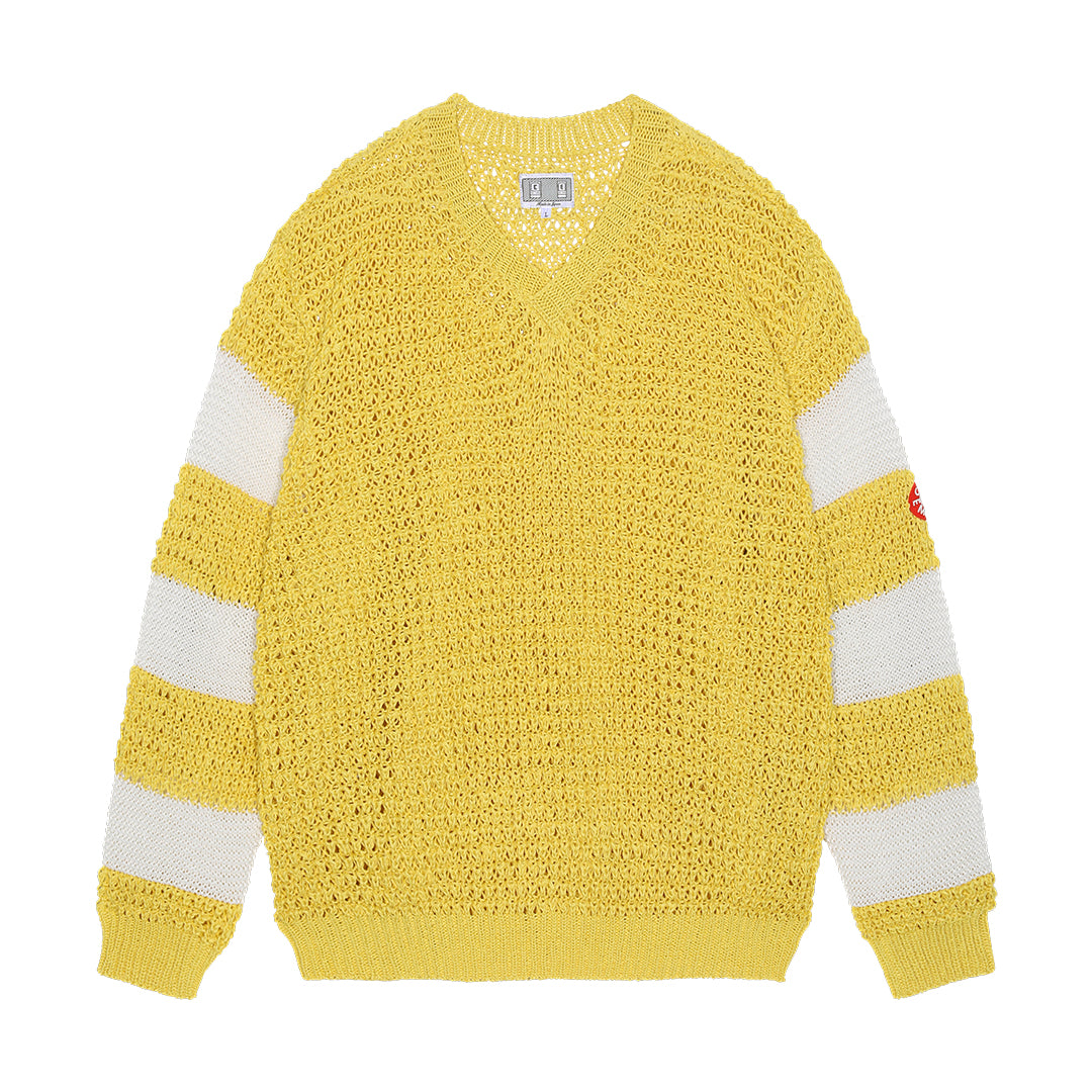 V NECK LOOSE WAFFLE KNIT｜YELLOW