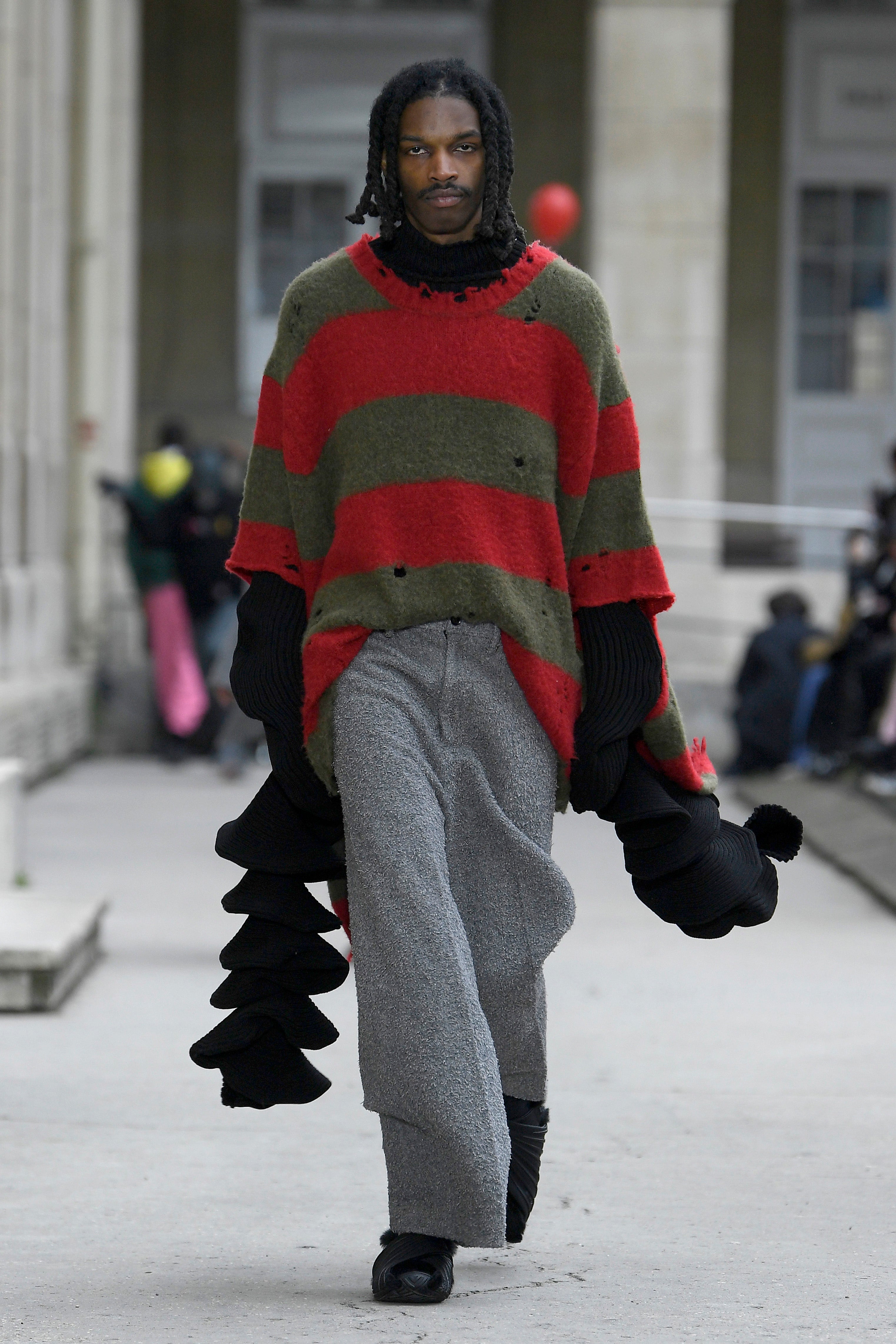 STRIPE OVERSIZE PULLOVER｜RED/ KHAKI