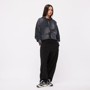 CROPPED ZIP HOODIE｜BLACK WASHED