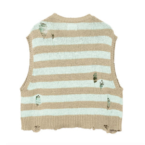 DISTRESSED BORDER KNIT VEST｜GREEN