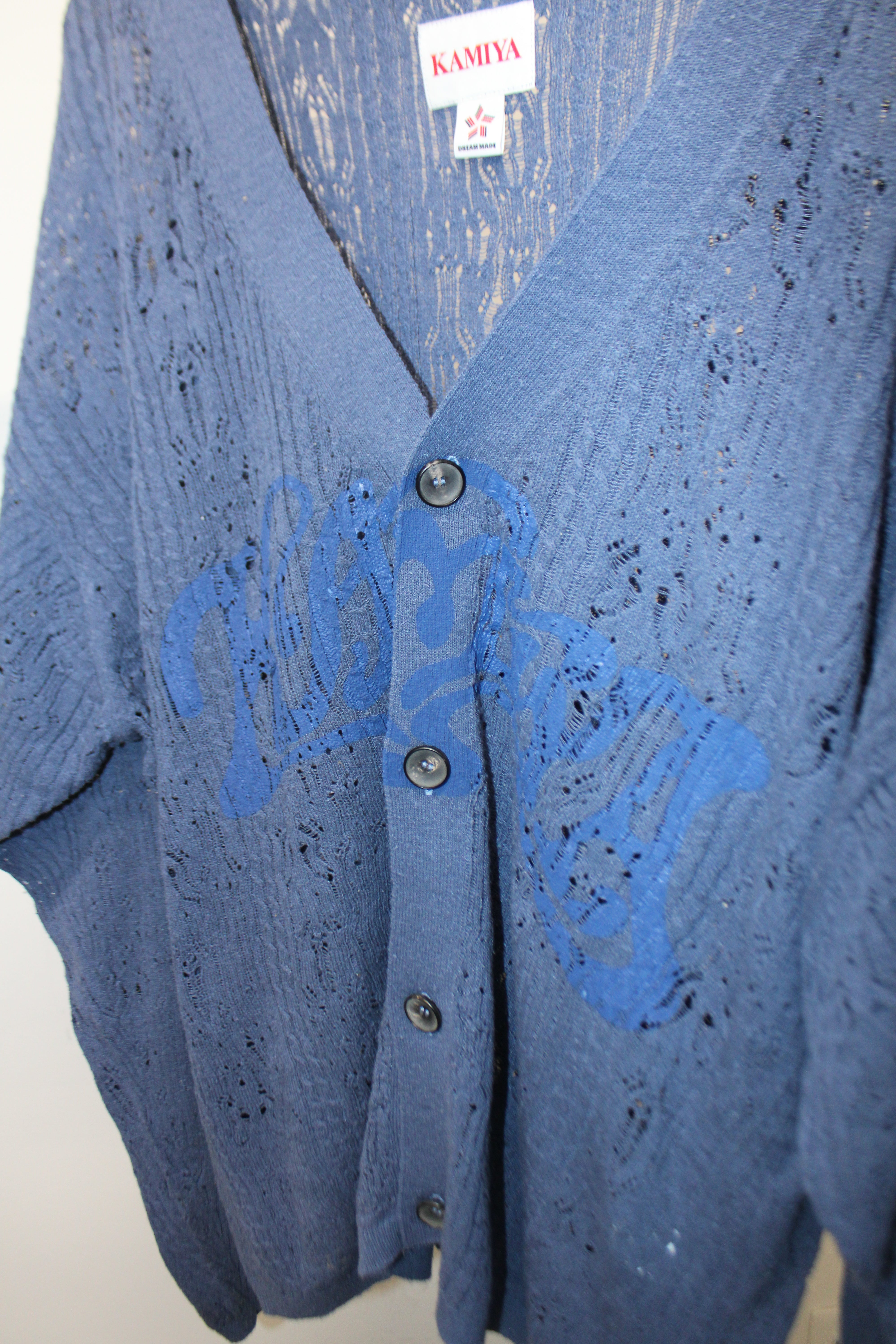 Printed Silk Lace Knit Cardigan｜Blue – NOU-KON