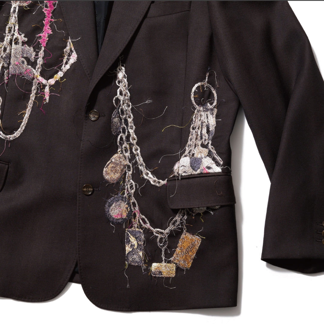 EMBROIDERED CHAIN TAILORED JACKET｜BROWN