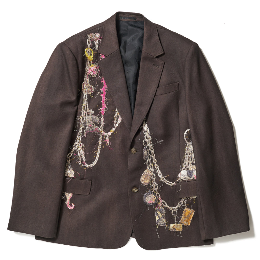 EMBROIDERED CHAIN TAILORED JACKET｜BROWN
