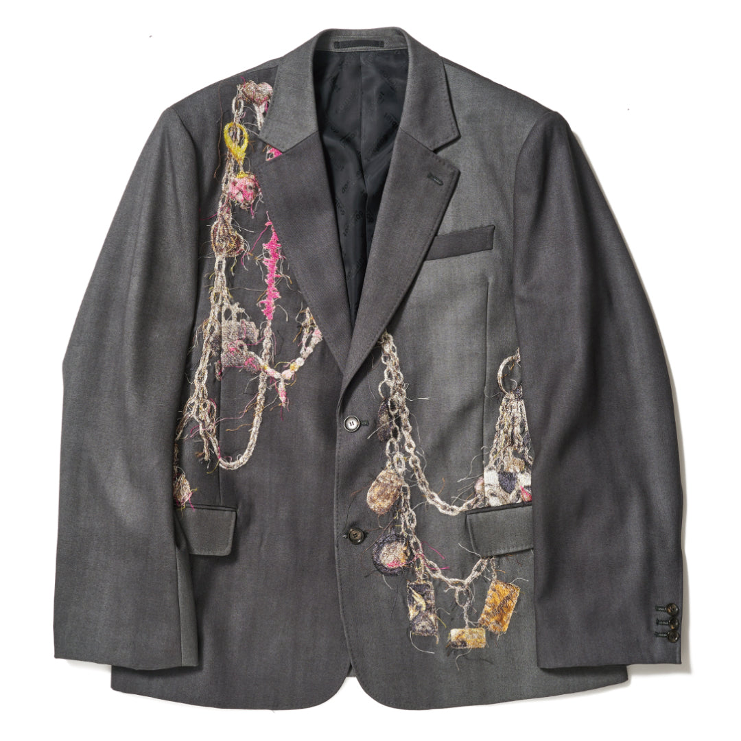EMBROIDERED CHAIN TAILORED JACKET｜CHARCOAL