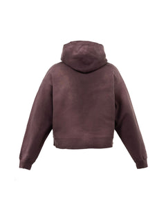 "ROSE" DISTRESSED DISTRESSED ZIP-UP SHORT HOODIE｜BROWN