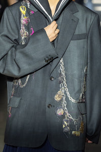 EMBROIDERED CHAIN TAILORED JACKET｜CHARCOAL