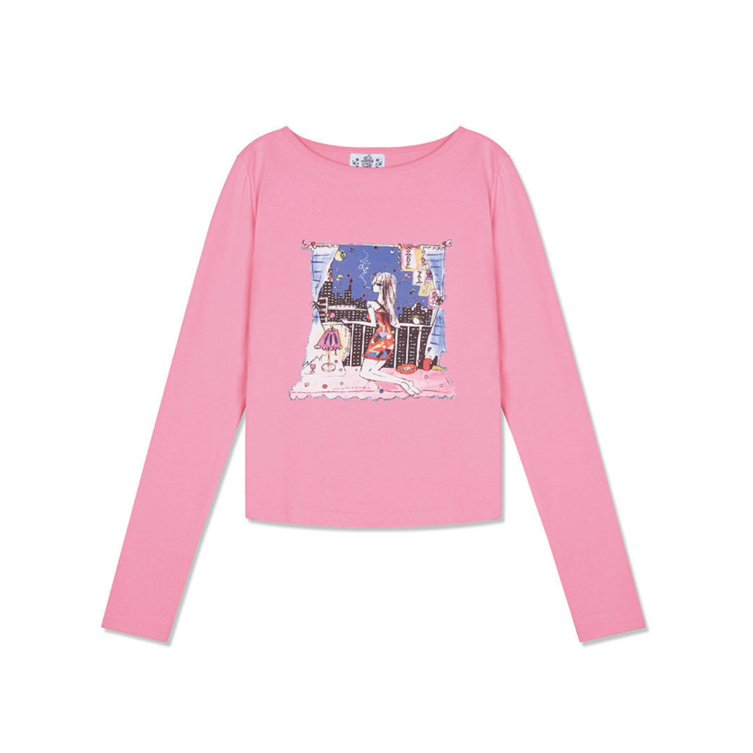 LOVE CITY BOAT NECK T-SHIRT｜PINK