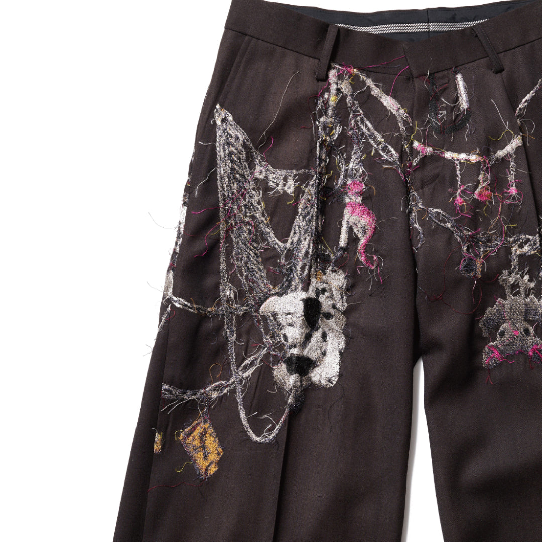 EMBROIDERED CHAIN TAILORED TROUSERS｜BROWN