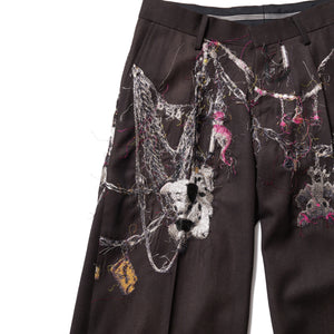 EMBROIDERED CHAIN TAILORED TROUSERS｜BROWN