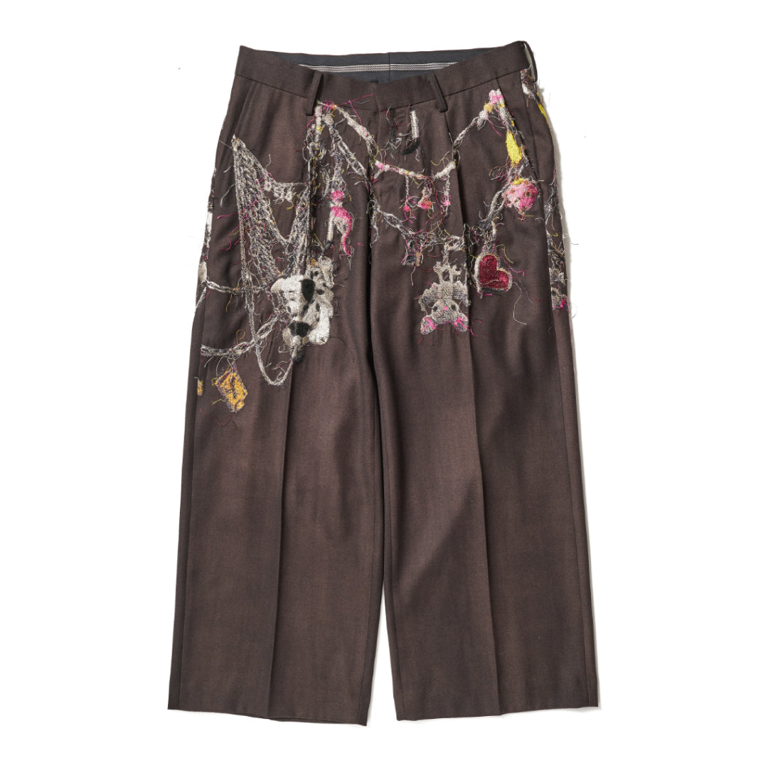 EMBROIDERED CHAIN TAILORED TROUSERS｜BROWN