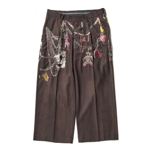 EMBROIDERED CHAIN TAILORED TROUSERS｜BROWN