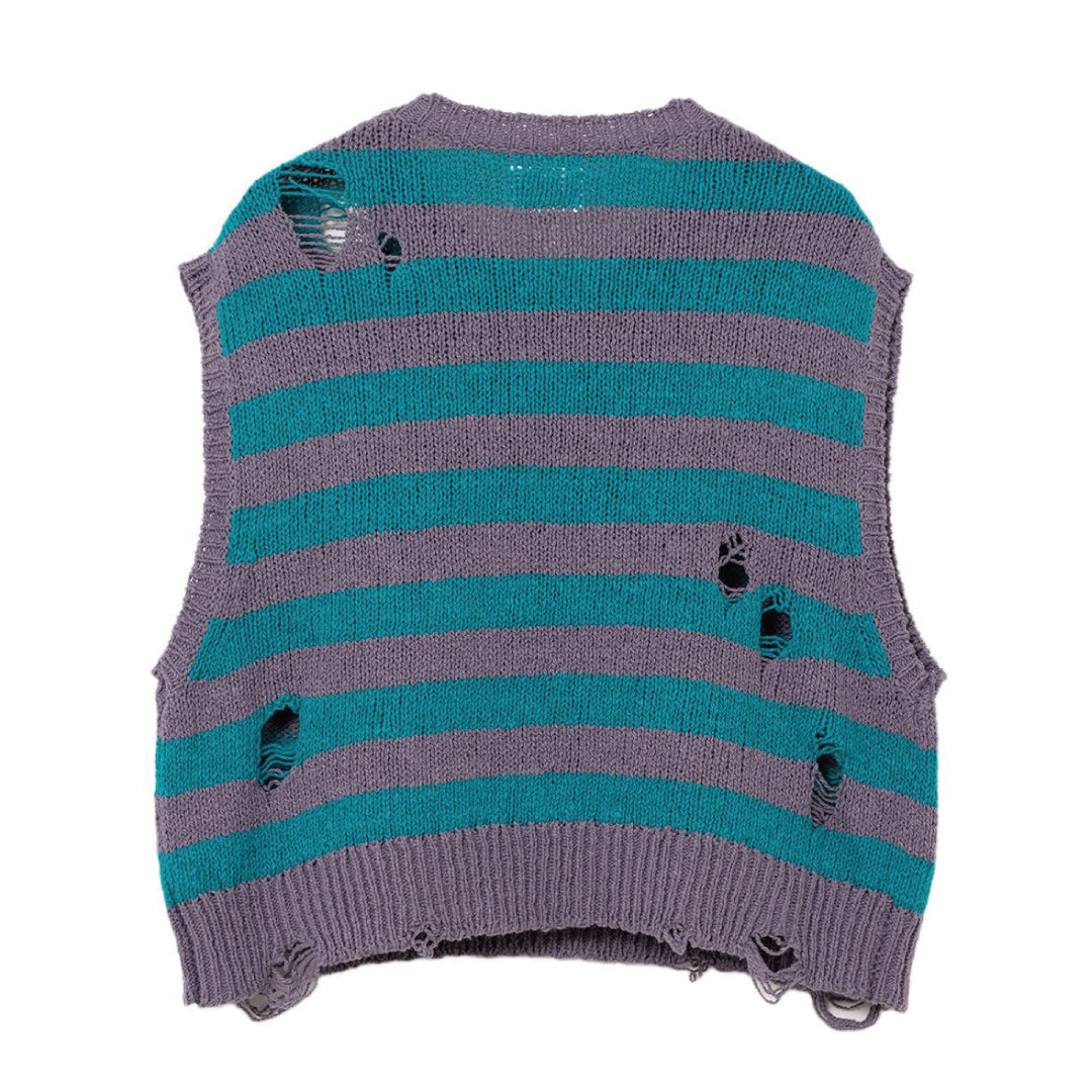 DISTRESSED BORDER KNIT VEST｜PURPLE