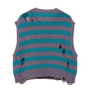 DISTRESSED BORDER KNIT VEST｜PURPLE