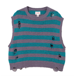 DISTRESSED BORDER KNIT VEST｜PURPLE