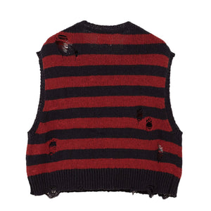 DISTRESSED BORDER KNIT VEST｜RED
