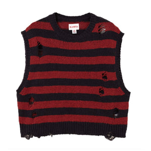 DISTRESSED BORDER KNIT VEST｜RED