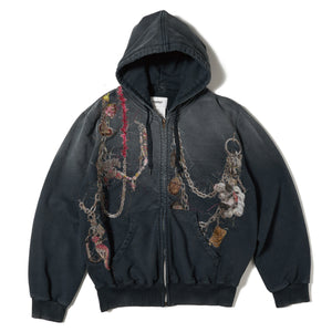 EMBROIDERED CHAIN ZIP-UP HOODIE｜GREY – NOU-KON