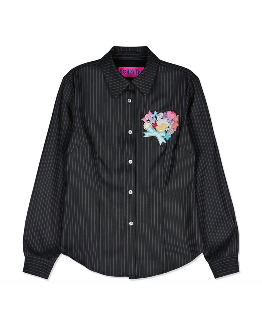 HEART VELCRO STRIPE SHIRT｜GRAY