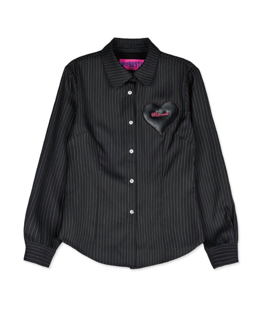 HEART VELCRO STRIPE SHIRT｜GRAY